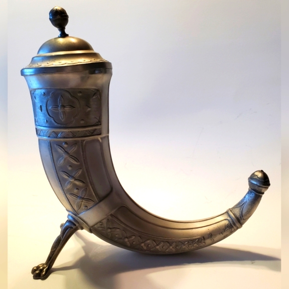 Vintage Norwegian Polland Pewter Drinking Horn By Aksel Holmsen Viking Horn Mug